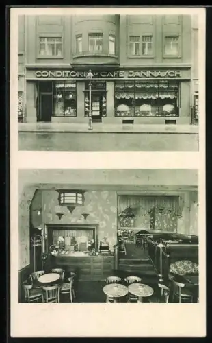 AK Bautzen, Conditorei-Cafe Jannasch, Kaiserstrasse 5, Fassade, Innenansicht