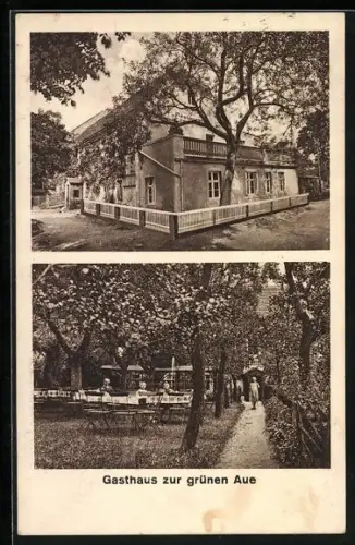 AK Auritz, Gasthaus Zur grünen Aue mit Terrasse