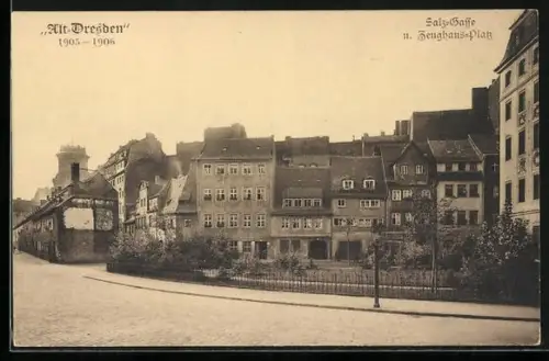 AK Dresden-Neustadt, Partie an der Salzgasse und Zeughaus-Platz