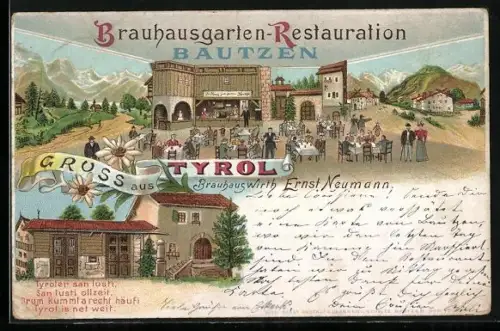 Lithographie Bautzen, Gasthaus Brauhausgarten Tyrol