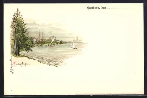Lithographie Hamburg-St.Georg, An der Alster