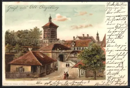 Lithographie Augsburg, Historische Ansicht des Ortes