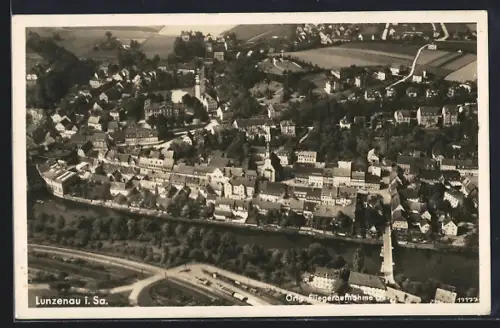 AK Lunzenau i. Sa., Fliegeraufnahme des Ortes
