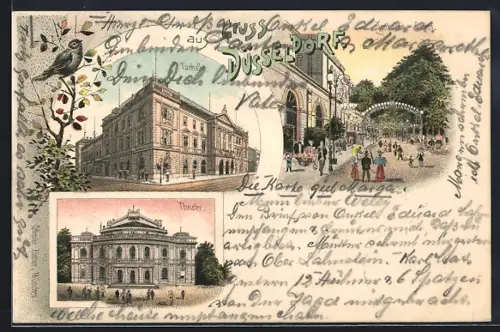 Lithographie Düsseldorf, Tonhalle, Theater, Promenade