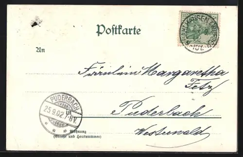 Lithographie Barmen, Garten d. Luftkurhauses, Tölleturm, Alter Markt