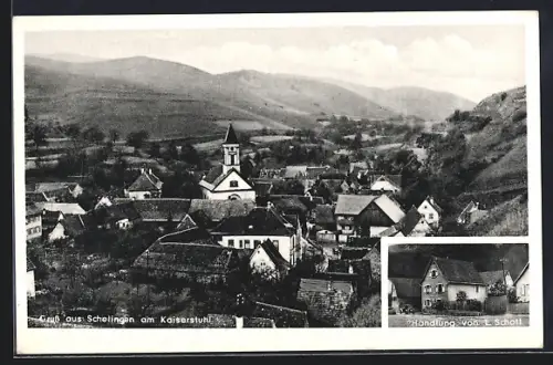 AK Schelingen am Kaiserstuhl, Handlung von L. Schott, Ortsansicht mit Kirche