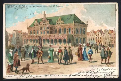 Lithographie Bremen, Marktplatz um 1600