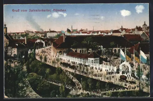 AK München-Au, Gasthaus Salvatorkeller, Festbetrieb mit Menschenmenge