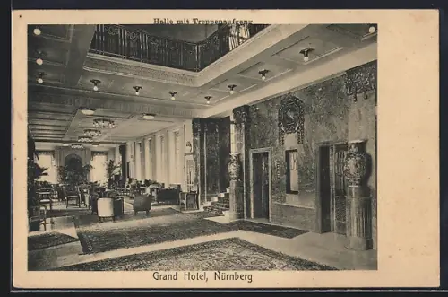 AK Nürnberg, Grand Hotel, Halle mit Treppenaufgang