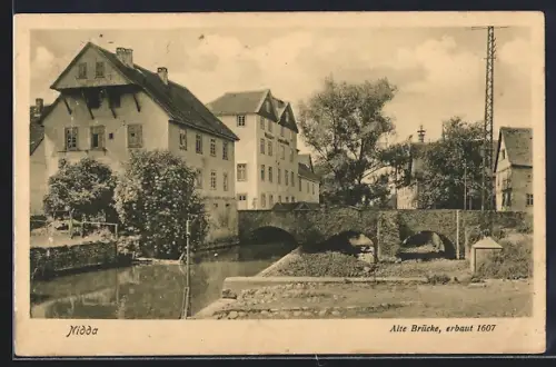 AK Nidda, Alte Brücke erbaut 1607