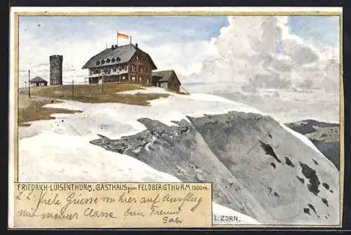 Künstler-AK Ludwig Zorn: Feldberg / Schwarzwald, Gasthaus zum Feldbergthurm, Friedrich-Luisenturm