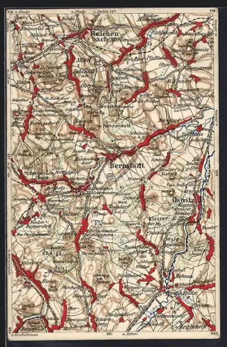 AK Bernstadt / Sachsen, Landkarte der Umgebung