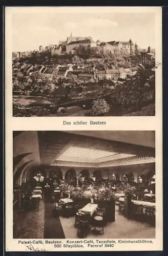 AK Bautzen, Palast-Cafe, Ortsansicht