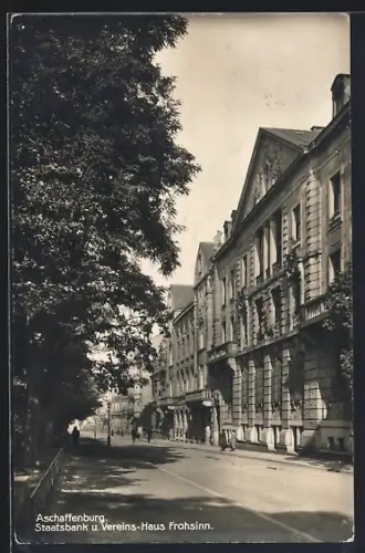 AK Aschaffenburg, Staatsbank u. Vereins-Haus Frohsinn