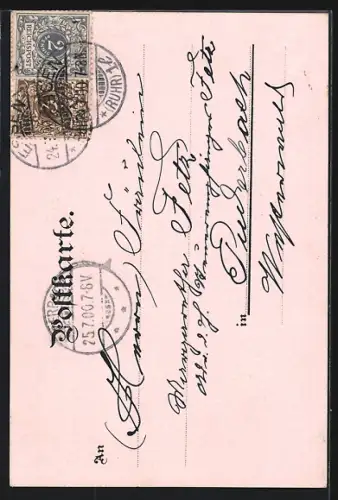 Lithographie Essen, Krupp-Denkmal, Ortsansicht aus der Vogelschau