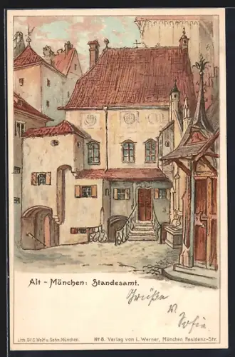 Künstler-AK München, Darstellung vom Standesamt