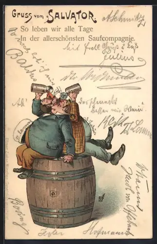 Lithographie München-Au, Biertrinker im Salvator