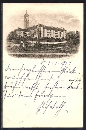 Lithographie Kirchheim /Schwaben, Fuggerschloss