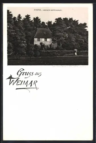 Lithographie Weimar / Thüringen, Park, Goethes Gartenhaus