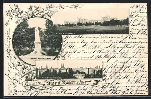 AK München-Neuhausen, Max II Kaserne, Denkmal der Gefallenen, Ansicht von München