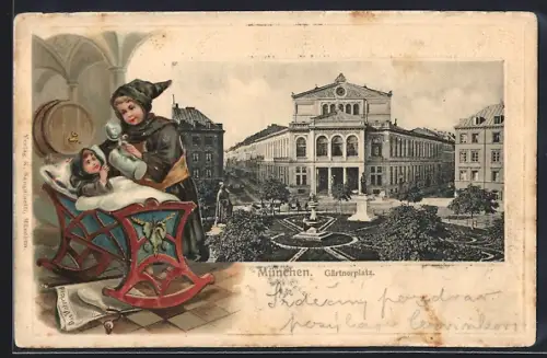 Passepartout-Lithographie München, Gärtnerplatz, Münchner Kindl