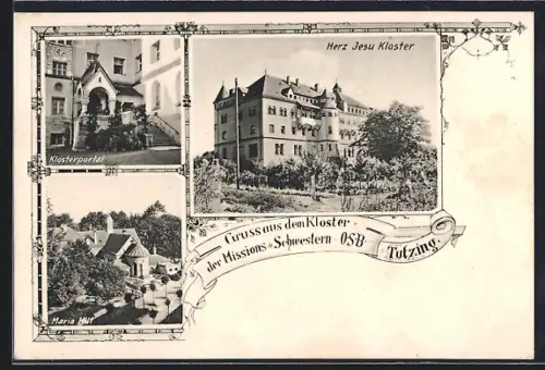 AK Tutzing, Herz Jesu Kloster, Klosterportal, Maria Hilf