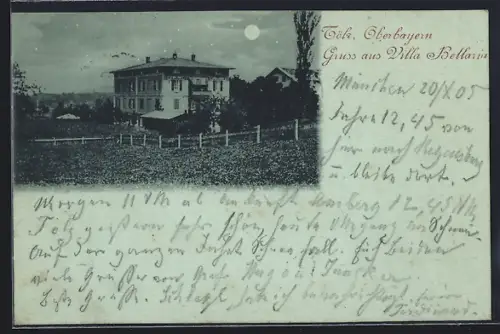Mondschein-AK Tölz /Oberbayern, Villa Bellaria