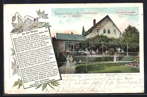 Lithographie Rinteln a. d. Weser, Restaurant Todenmann, Inh. F. Reese, Gartenansicht
