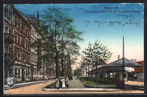 AK Fürth i. B., Ludwigbahnhof Fürth-Ost, Hornschuch-Promenade