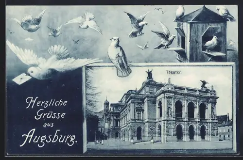 Grusskarten-AK Augsburg, Theater