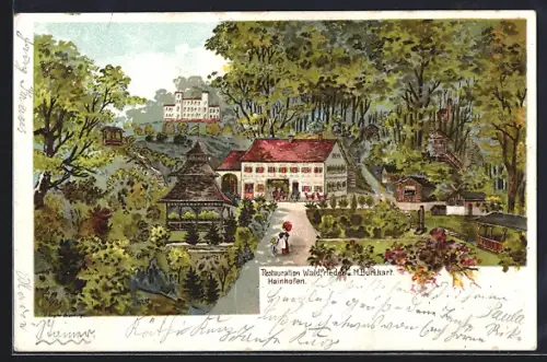 Lithographie Hainhofen, Restaurant Waldfriedlen von M. Burkhart