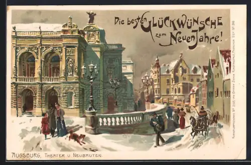 Lithographie Augsburg, Theater und Neubauten