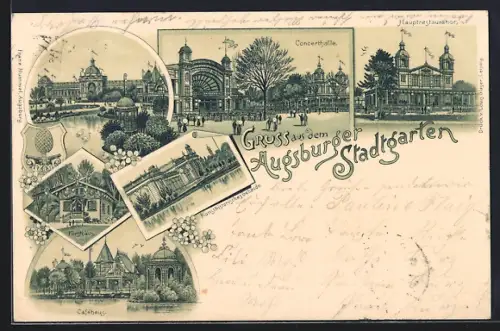 Lithographie Augsburg, Stadtgarten, Concerthalle, Hauptrestauration, Caféhaus