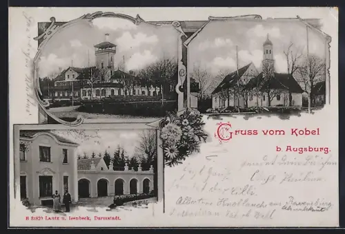 AK Kobel b. Augsburg, Aussichtsturm, Kirche