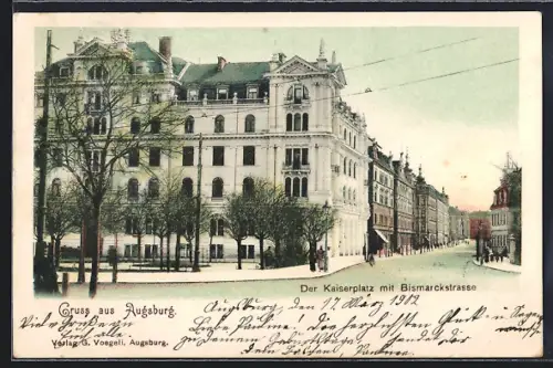 AK Augsburg, Kaiserplatz mit Bismarckstrasse