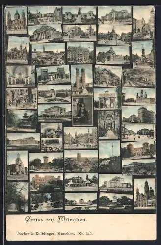Mikroskop-AK München, Kirche, Münchner Kindl, Ortspanorama