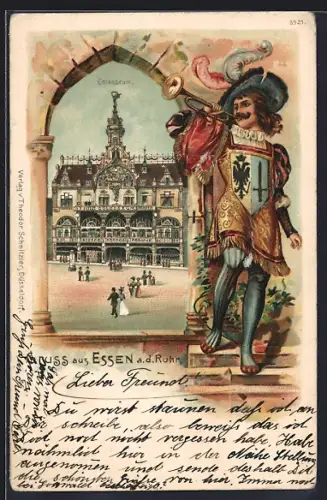 Passepartout-Lithographie Essen a. d. Ruhr, Partie am Colosseum