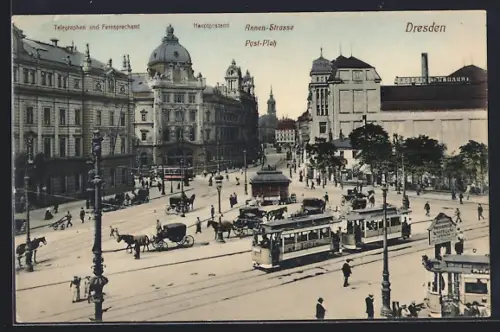 AK Dresden, Verkehr auf dem Postplatz, Strassenbahn