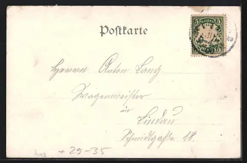 Passepartout-Lithographie Nürnberg, Schöner Brunnen mit Frauenkirche, Dürerhaus, Burgpartie im Kleeblatt-Passepartout