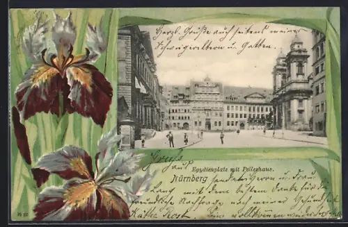 Lithographie Nürnberg, Egydienplatz mit Pellerhaus
