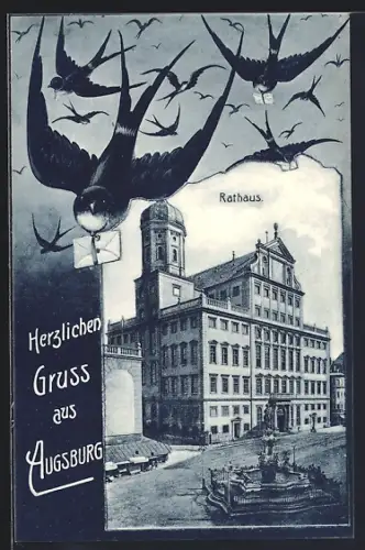 Grusskarten-AK Augsburg, Rathaus