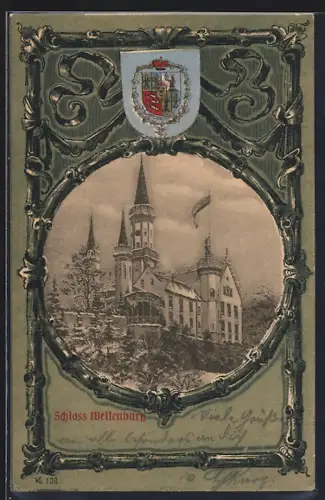 Lithographie Wellenburg, Schloss Wellenburg, Wappen