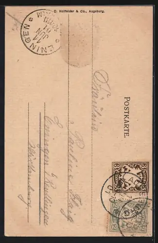 Lithographie Wellenburg, Schloss Wellenburg, Wappen