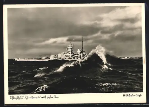 AK Schlachtschiff Gneisenau der Kriegsmarine auf hoher See