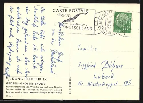 AK Fährschiff M/F Kong Frederik IX in voller Fahrt