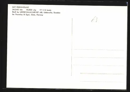 AK Handelsschiff MT Fernmount auf See
