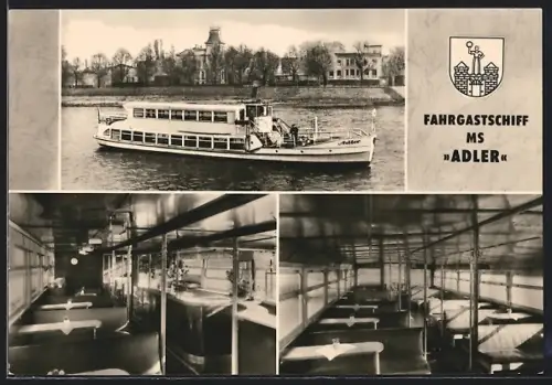 AK Magdeburg, Fahrgastschiff MS Adler, Innenansichten, MVB, Abteilung Weisse Flotte und Fähren Magdeburg, Elbe