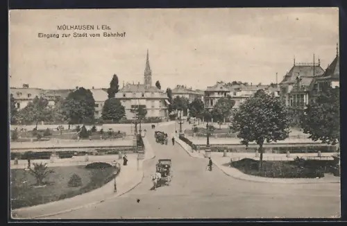 AK Mülhausen i. Els., Eingang zur Stadt vom Bahnhof