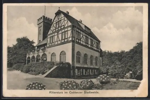 AK Koblenz, Hotel und Kaffee Rittersturz, Inh. Albert Stürzbecher, im Stadtwald