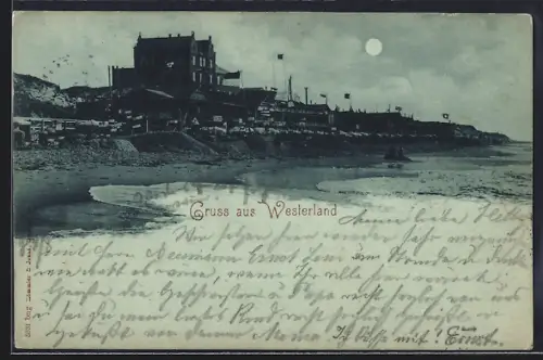 Mondschein-AK Westerland, Strandpromenade